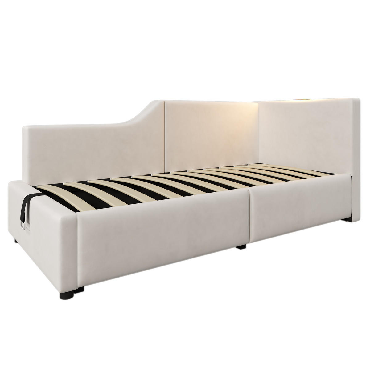 POLSTERBETT 90/190 cm in Beige mit Stauraum und USB- und Type-C-Anschlüssen - Beige, Textil (90/190cm) - Flora Grace
