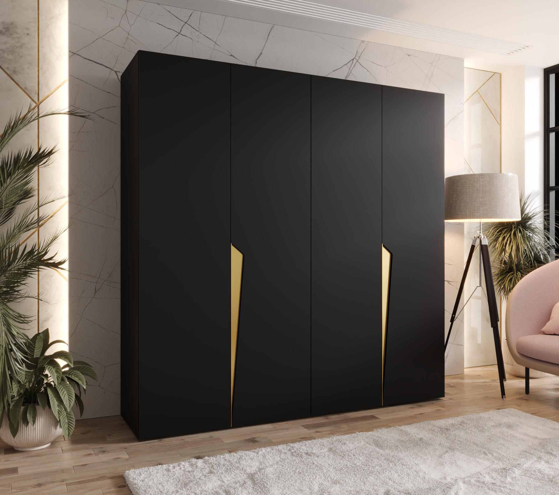 DREHTÜRENSCHRANK 202/200/52 4-türig - Goldfarben/Schwarz, Holz/Metall (200/202/52cm) - Abiks Möbel