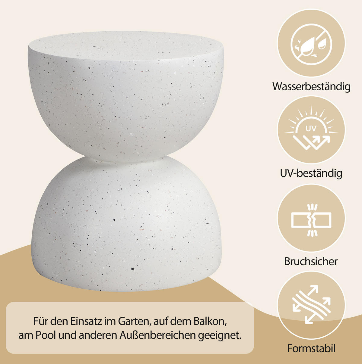 BEISTELLTISCH 40/40/45 cm weiß aus Magnesiumoxid für Innen- und Außenbereich - Weiß, Metall (39.5/39.5/45.5cm) - OKWISH