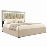 POLSTERBETT mit Stauraum LED und USB 160x200 cm Leinen Beige - Beige, Metall (160/200cm) - Meubliv