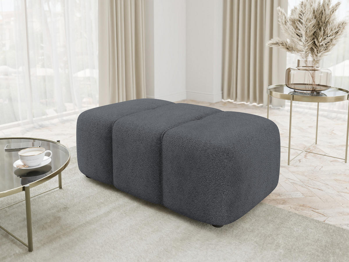 POLSTERHOCKER Furyn Boucle - Dunkelgrau/Schwarz, Holzwerkstoff/Kunststoff (93/38/62cm) - MIRJAN24