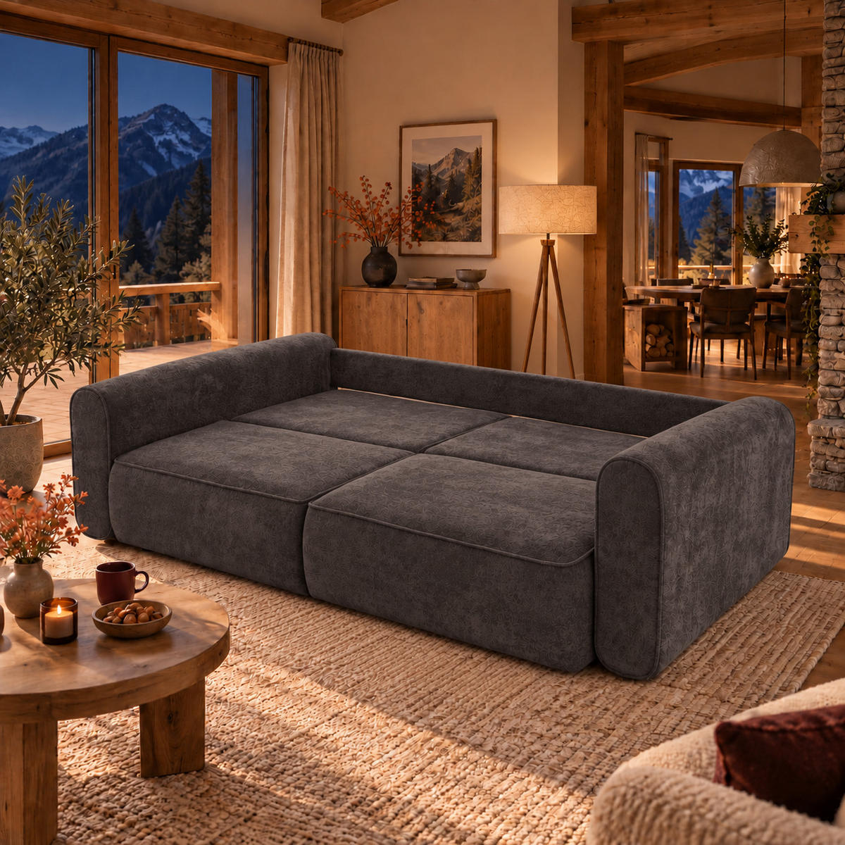 ECKSOFA MOTION mit Schlaffunktion 130x200 Webstoff Braun - Schwarz/Braun, Holz/Textil (250/166cm) - Muffo