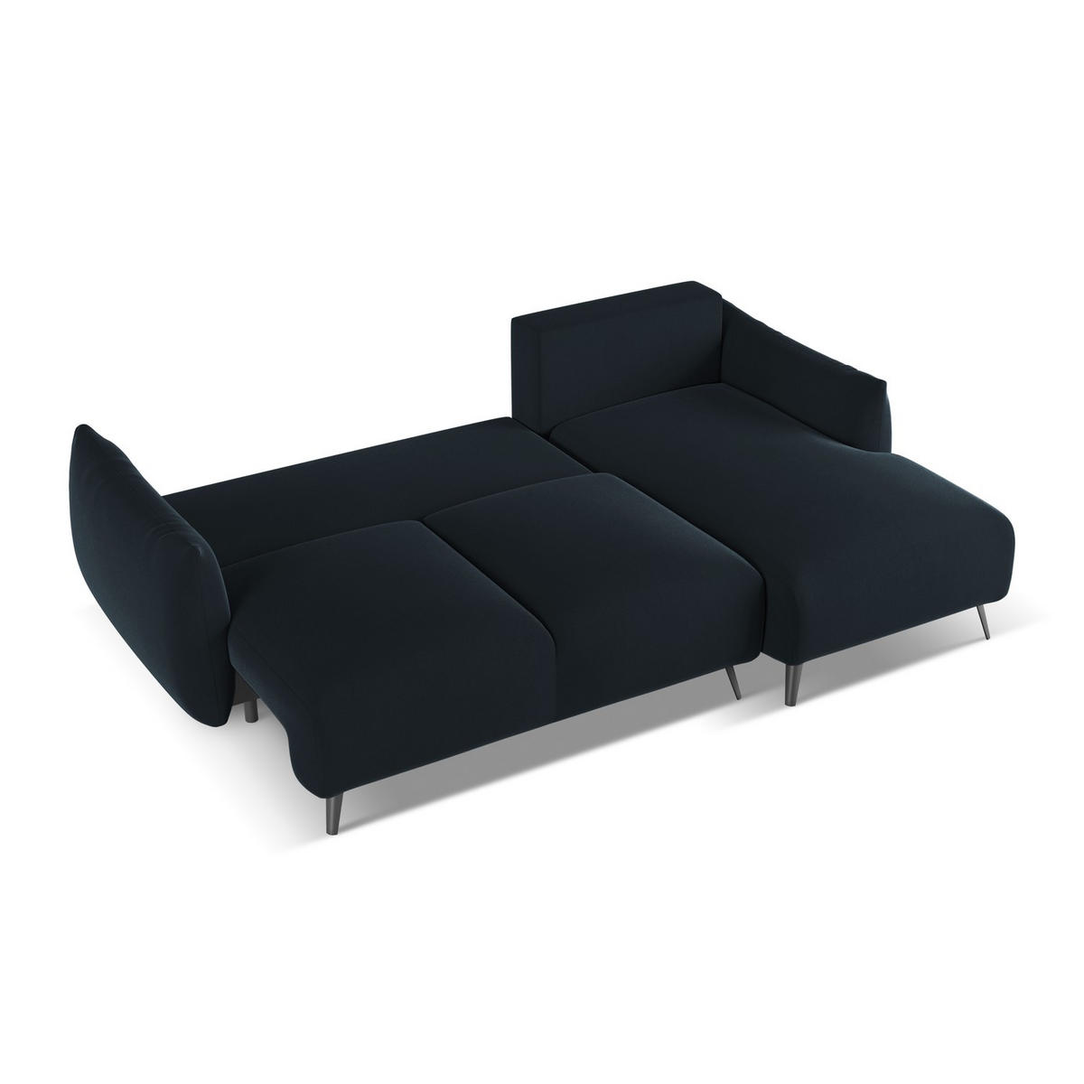 ECKSOFA mit Schlaffunktion Samt Stoff Blau - Blau/Schwarz, Textil/Metall (242/162cm) - Makamii