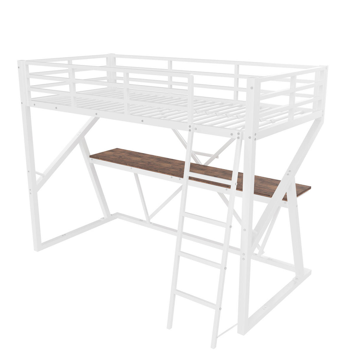 HOCHBETT 90/200 cm Weiß aus Metall und MDF mit LED-Leiste und Schreibtisch - Weiß, Metall (90/200cm) - OKMYHOME
