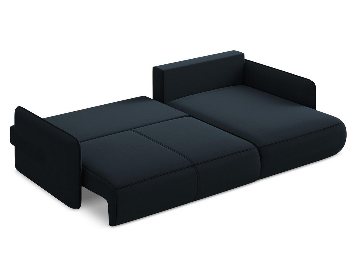 ECKSOFA mit Schlaffunktion Samt Stoff Blau - Blau/Schwarz, Kunststoff/Textil (240/148cm) - Makamii