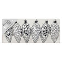 WEIHNACHTSORNAMENTE 6er-Set Ornamente Tannenzapfen silber Mix 9 cm - Silberfarben, Kunststoff (9/9/9cm) - LAALU
