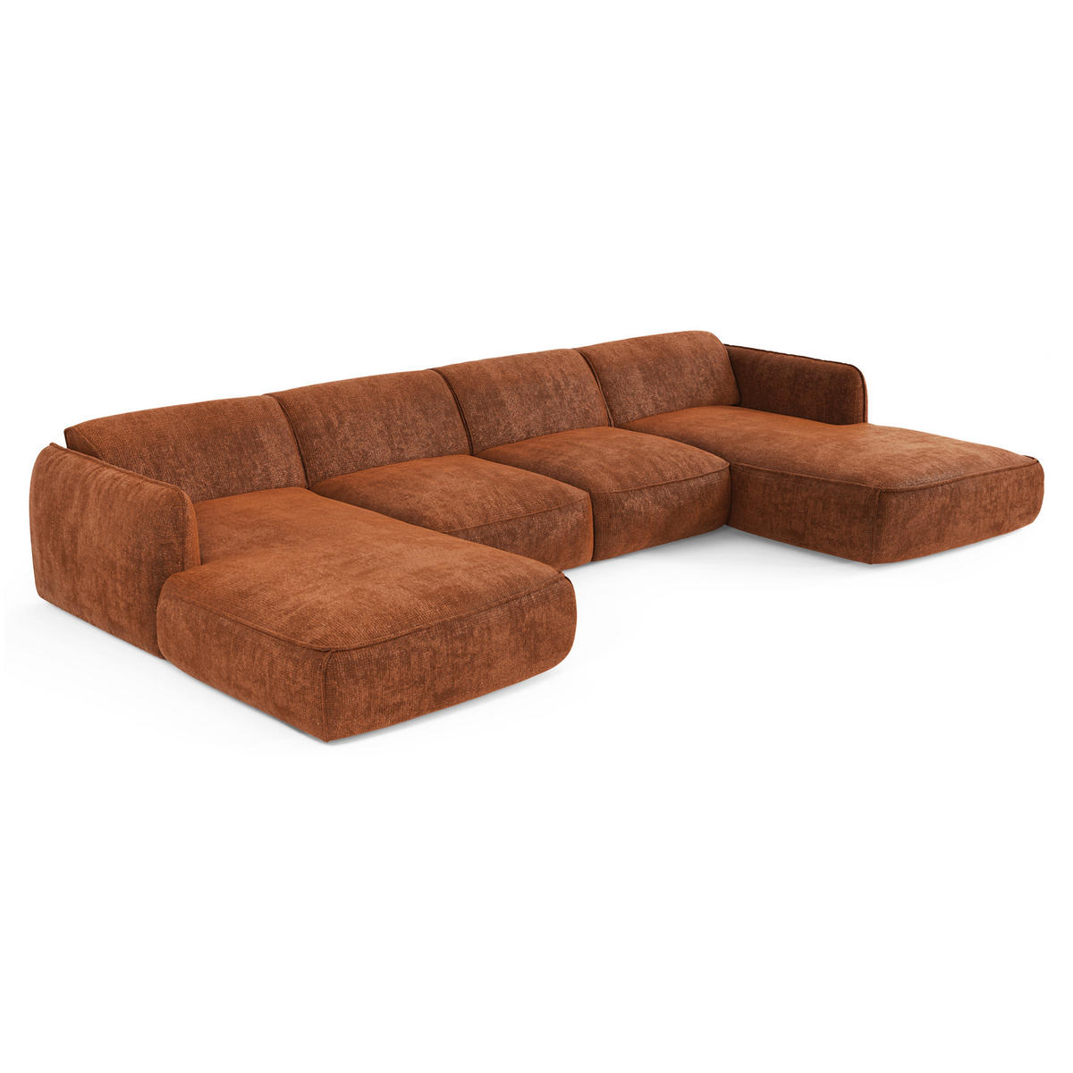 WOHNLANDSCHAFT Rastervelours Terracotta 346cm - Dunkelorange/Terra cotta, Textil (346/76/166cm) - Sia Home