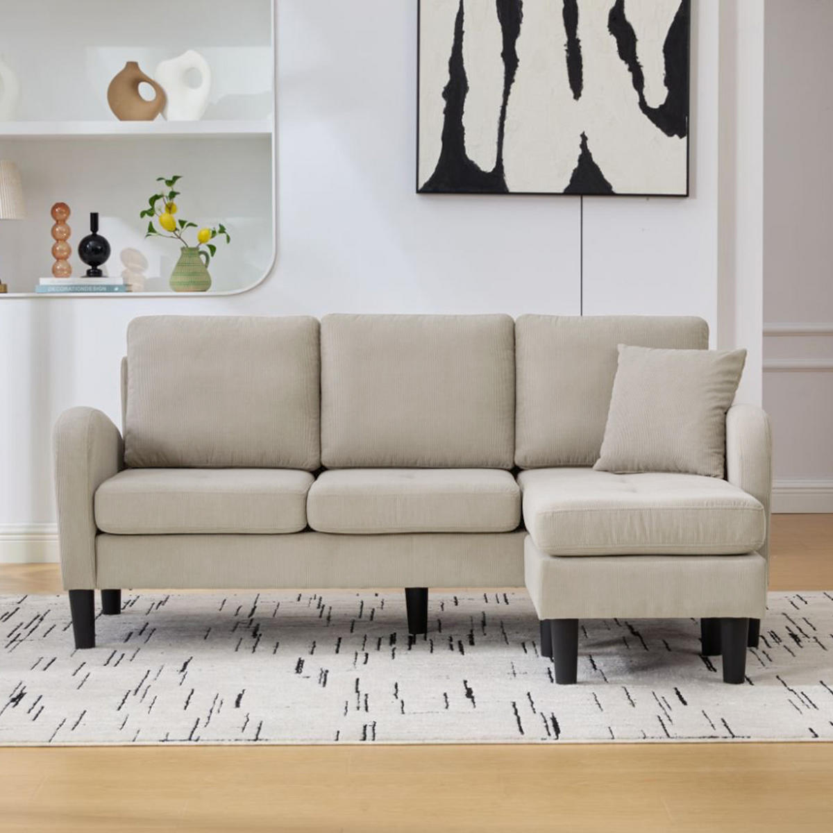 3-SITZER ECKSOFA Cord Braungrau mit Chaiselongue - Hellbraun, Holzwerkstoff/Kunststoff (166/118cm) - WISHDOR