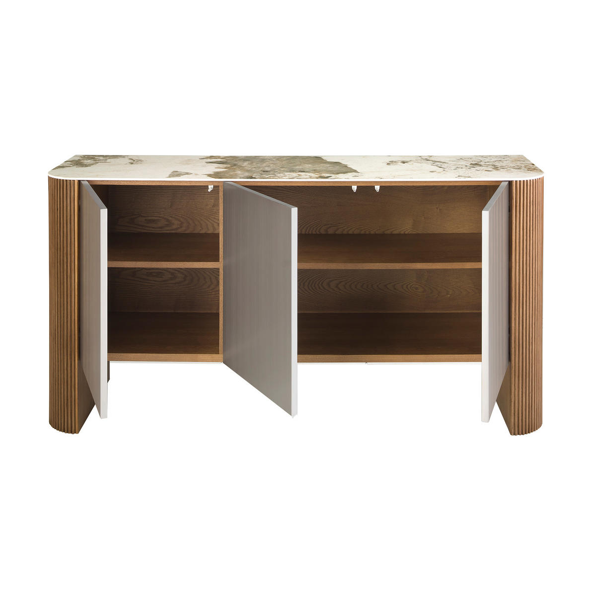 SIDEBOARD Rechteckig Weiß Walnuss Silber 160/45/80 cm - Silberfarben/Walnussfarben, Holz (160/80/45cm) - ANGEL CERDA