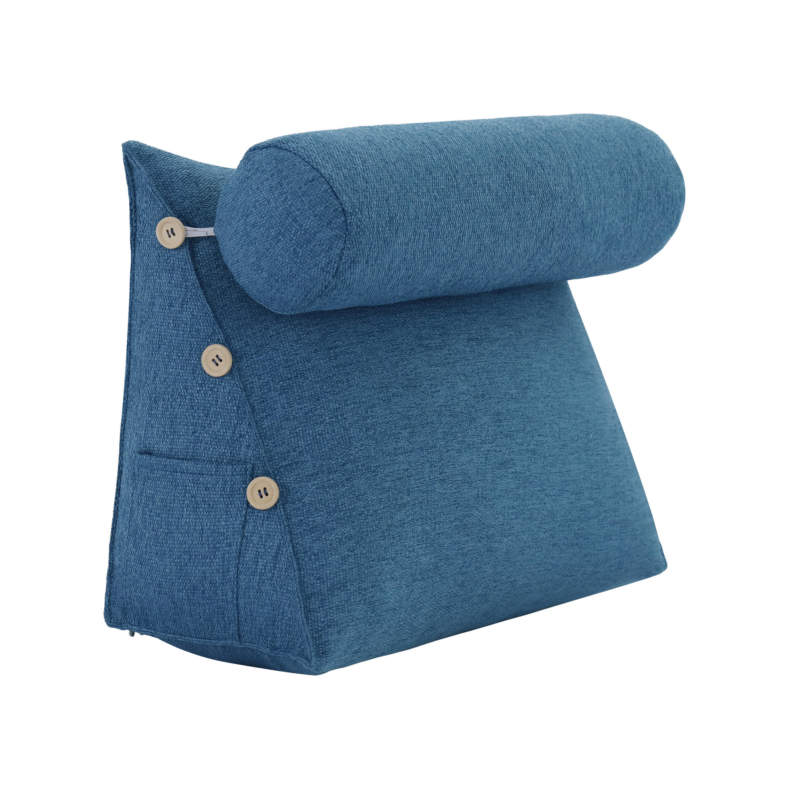 KEILKISSEN mit Nackenrolle Leinenlook Blau 60 cm - Blau, Textil (50/60cm) - Vercart