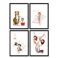 POSTER Set mit 4 Circus Leon Acobata Mago und contortionists A4 Schwarzer Rahmen - Schwarz, Papier (29.7/3cm) - Nacnic