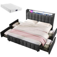POLSTERBETT mit USB-Ladefunktion, Kopfteil und LED-Beleuchtung - Grau, Textil (160/200cm)