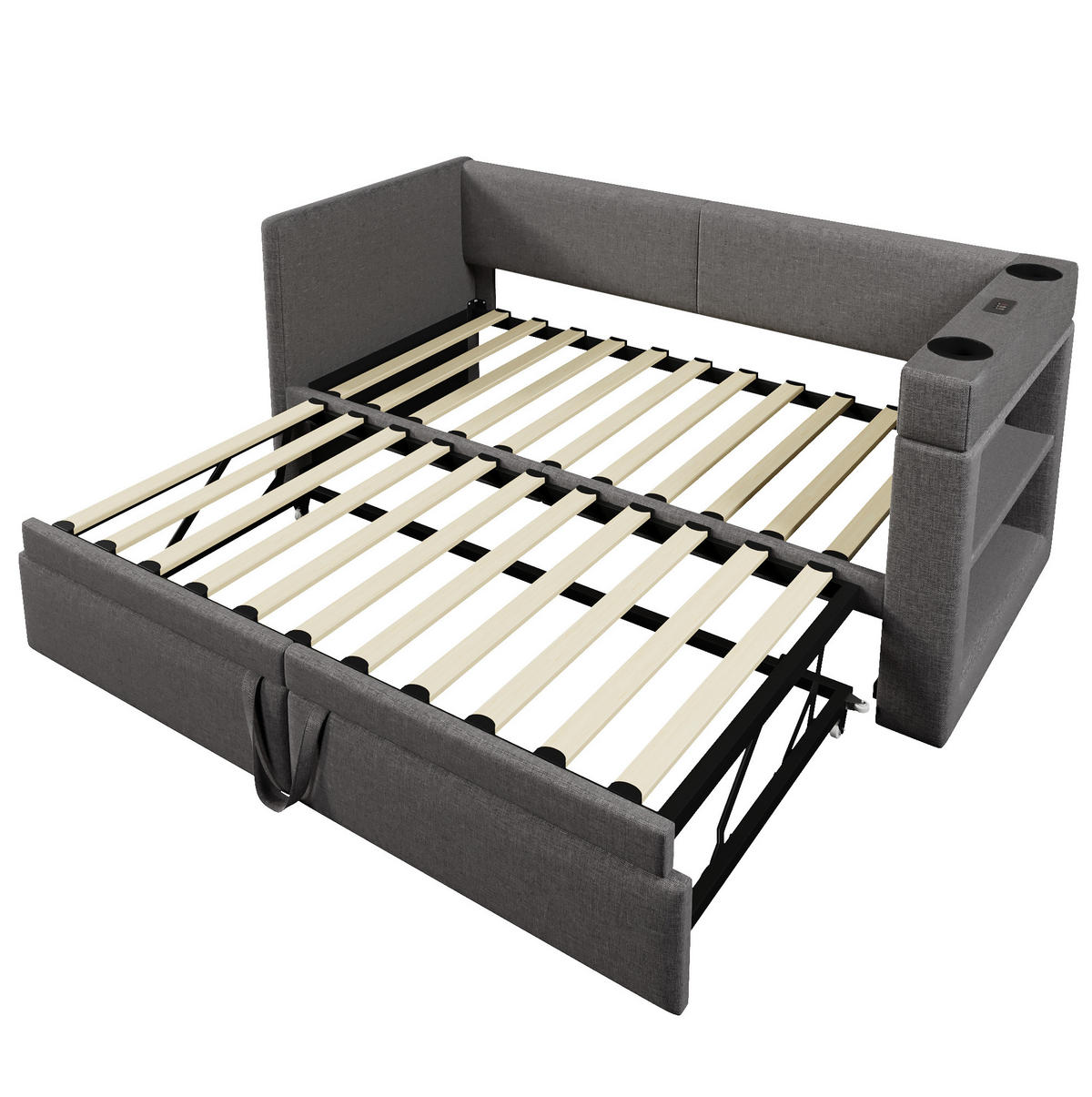 AUSZIEHBETT 90/180x200 cm Grau mit USB- und Type-C-Anschlüssen - Grau, Textil (90/200cm) - Flora Grace