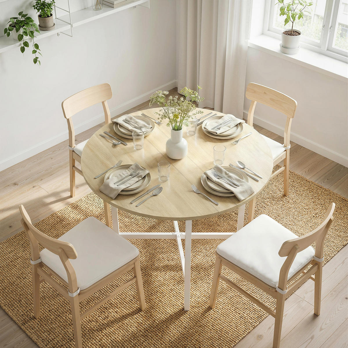 KLAPPBARER-ESSTISCH Spanplatte-Stahl Naturholz - Weiß/Naturfarben, Holzwerkstoff/Metall (80/80/76cm) - HOMCOM