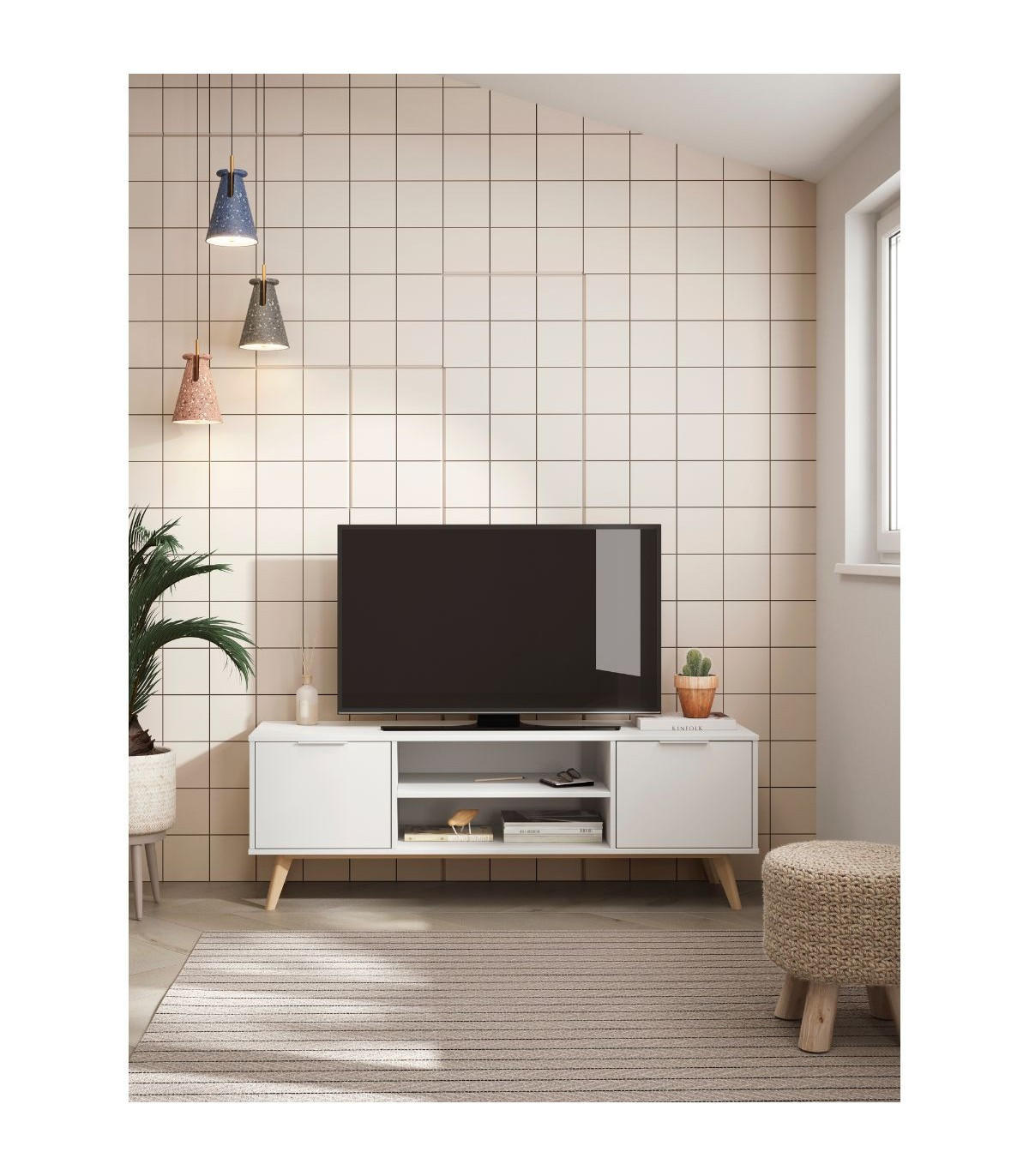 TV-SCHRANK mit 2 Türen 2 Fächern L140 cm - Campus - Weiß, Holzwerkstoff (40/53/140cm) - Calicosy