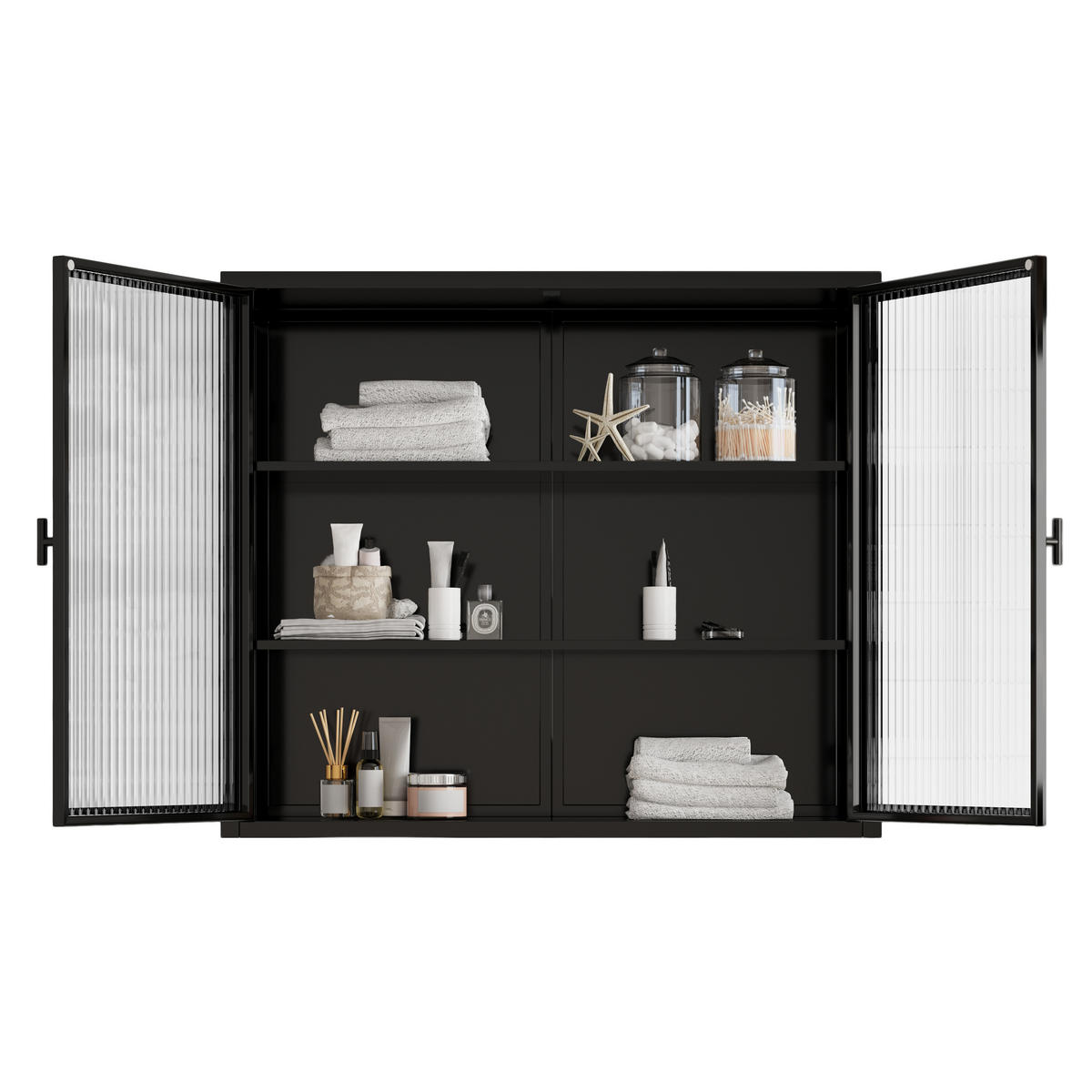 BAD-WANDSCHRANK Schwarz, 2 Glastüren & 3 Ablagen, 70 x 23 x 60 cm - Schwarz, Metall (70/60/23cm) - Urban Meuble