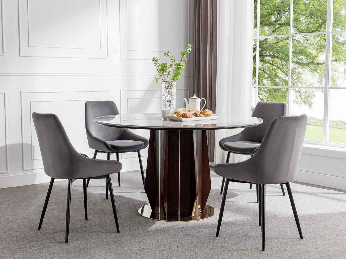 STUHL 6er-Set - Samt & Schwarzes Metall - Anthrazit - MASURIE - Anthrazit, Textil (56/85.5/49cm) - Vente-Unique