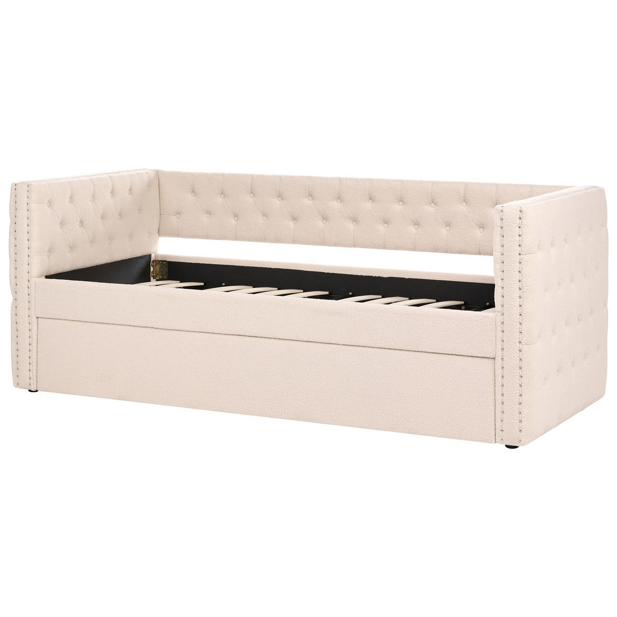 DAGBÄDD beige 90-200 cm Gassin - Beige, Trä/Textil (90/200cm) - Beliani