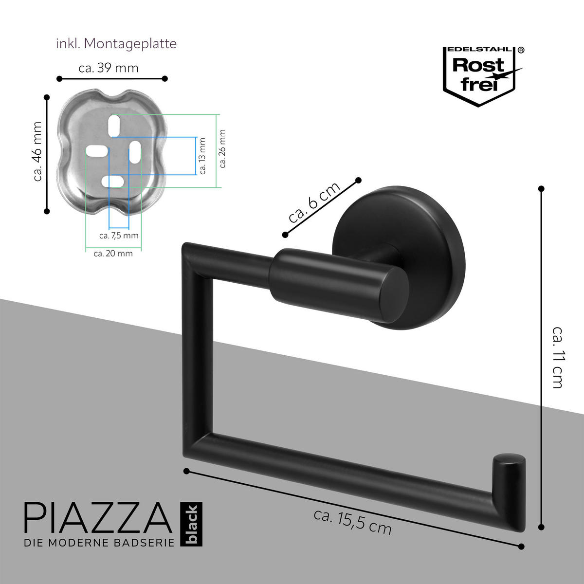 TOILETTENPAPIERHALTER PIAZZA BLACK, schwarz - Schwarz, Kunststoff (15.5/11/6cm) - bremermann