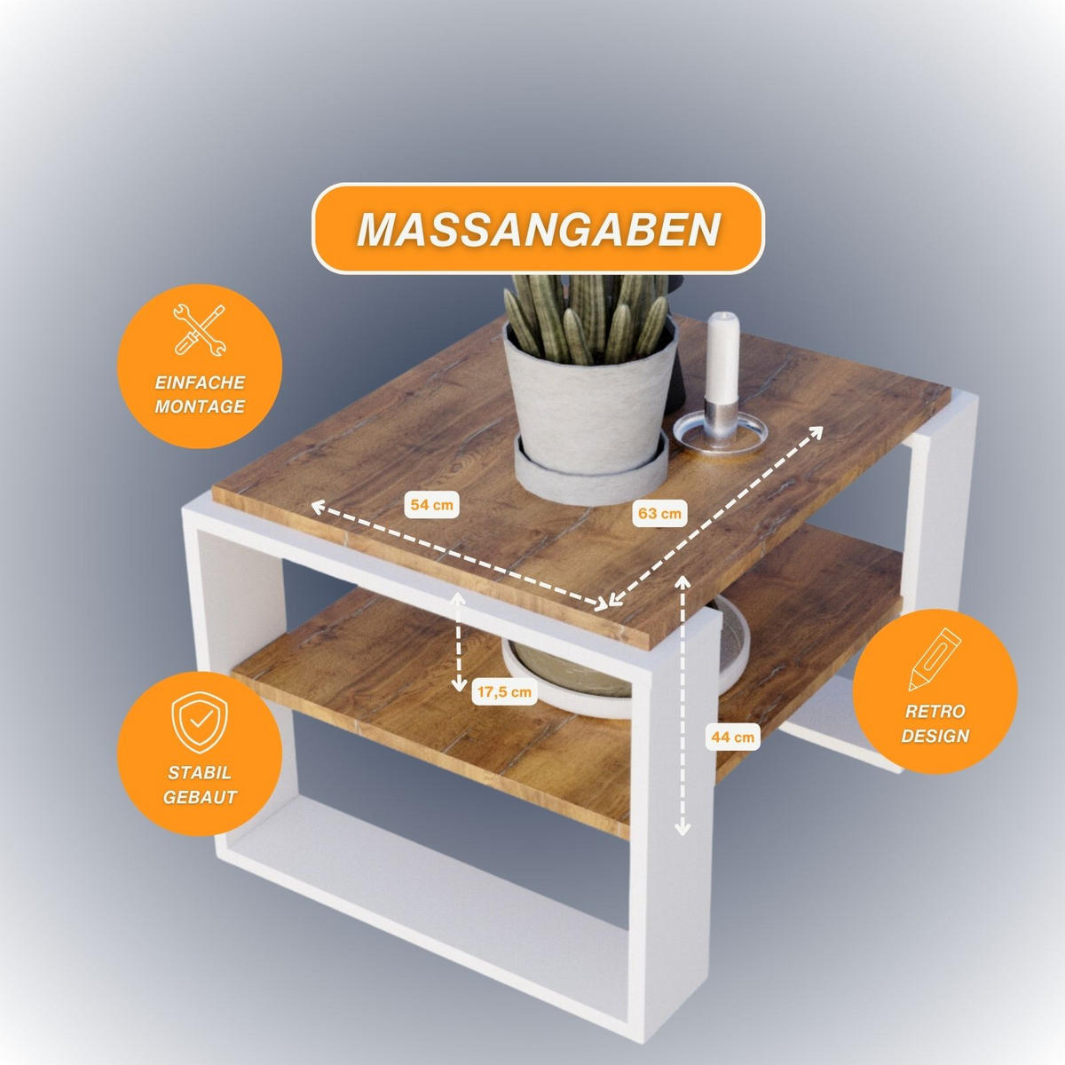 COUCHTISCH Holzwerkstoff rechteckig stabil Nussbaumfarben 44/54/63cm - Nussbaumfarben/Weiß, Holzwerkstoff (54/63/44cm) - CraftPAK