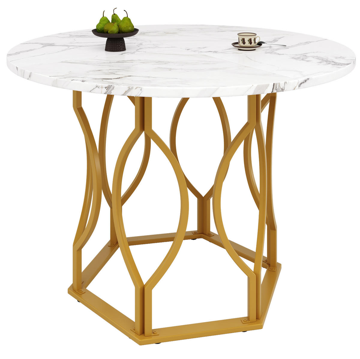 ESSTISCH 100x100x76 cm in Gold und Weiß aus MDF mit Metallbeinen als kompakter Tisch - Weiß, Holzwerkstoff (100/100/76cm) - Modfu