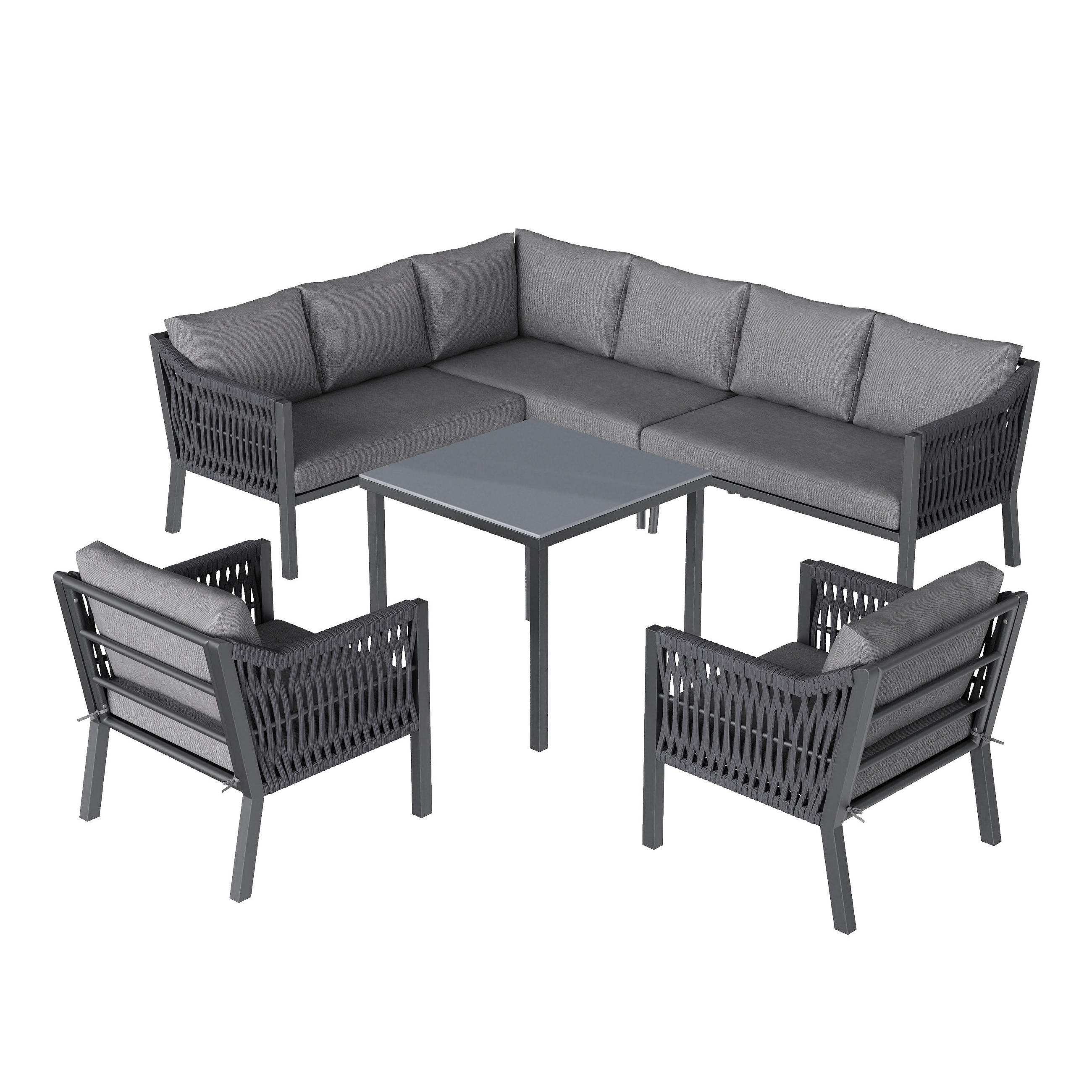 DINING-LOUNGESET L-Shaped 8-Person, inkl. 1 Esstisch & 2 Sesseln - Grau, Textil - Coonoor