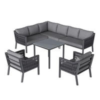 DINING-LOUNGESET L-Shaped 8-Person, inkl. 1 Esstisch & 2 Sesseln - Grau, Textil - Coonoor
