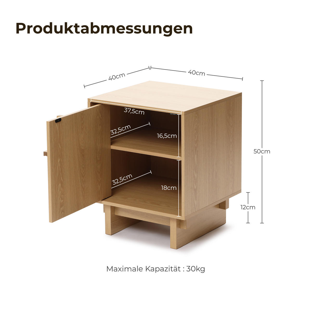 NACHTTISCH modern mit Tür und Stauraum, Eichenoptik mit geometrischer Holzleisten-Front | B40 × T40 × H50 cm - Braun, Holzwerkstoff (40/50/40cm) - Hometopia