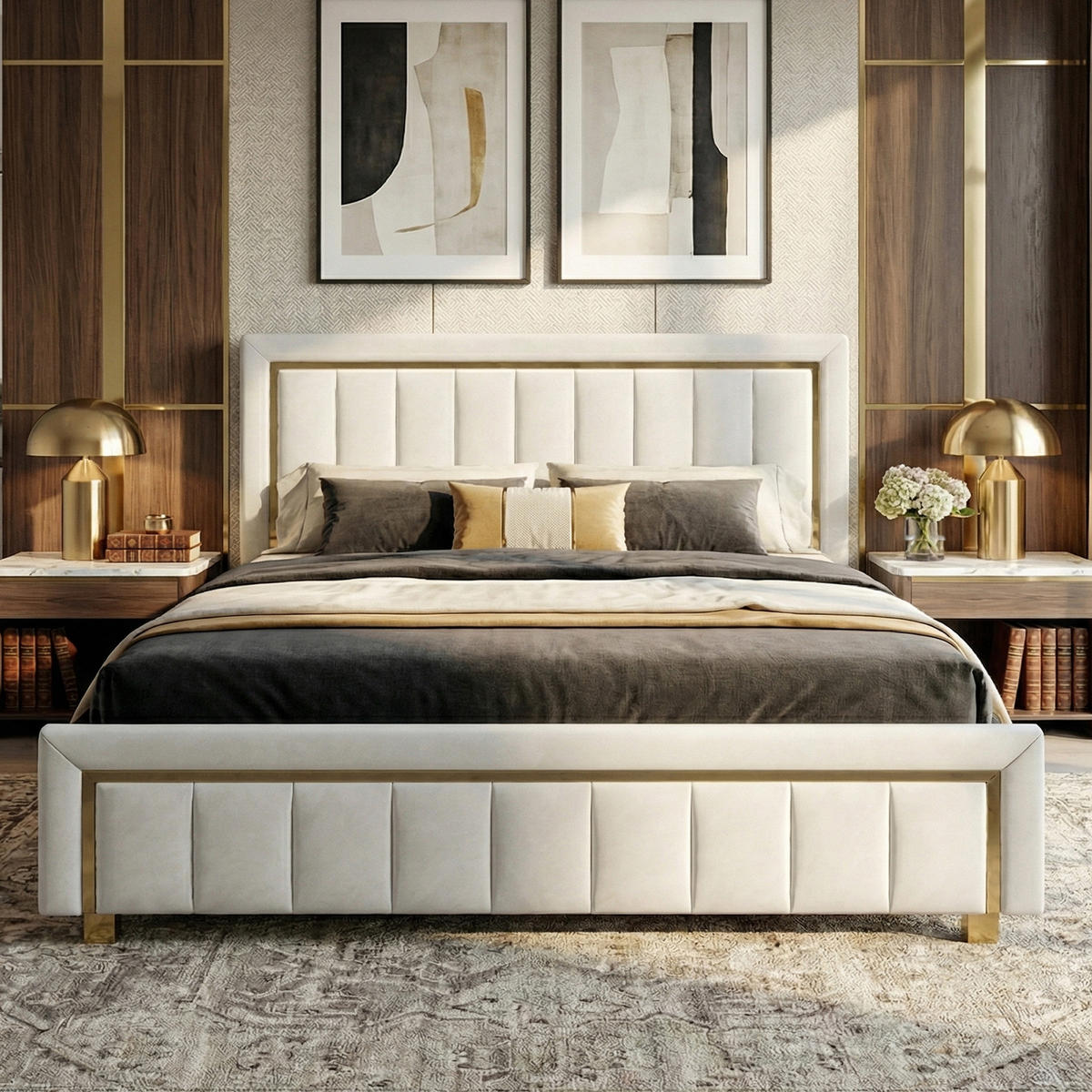 POLSTERBETT Eleganz 160/200 cm mit Bettkasten & Edelstahlrahmen Samtoptik Beige - Beige, Textil (160/200cm) - Creahappy