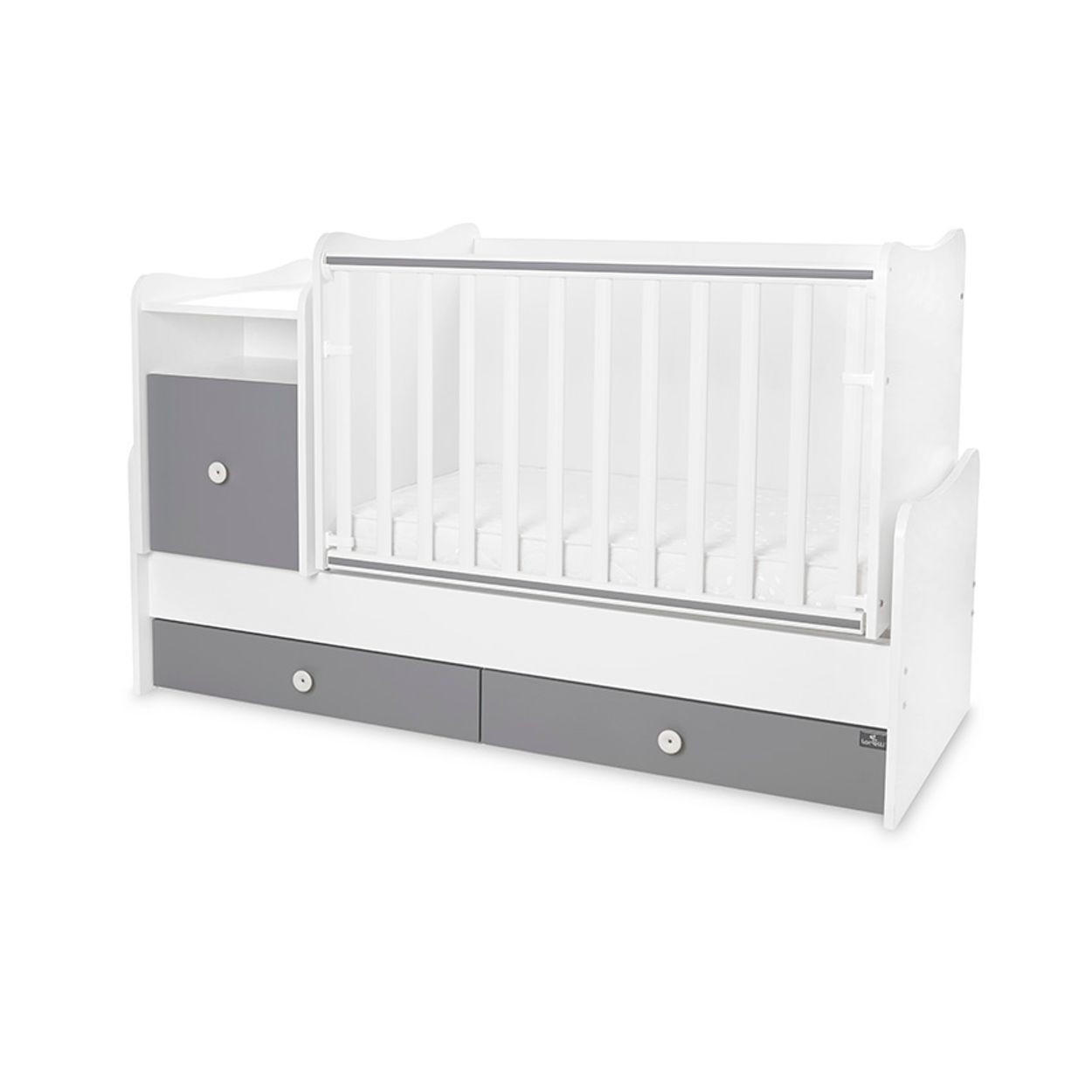 BABYBETT Trend Plus weiß dunkelgrau 110 x 62 cm, 70 x 160 cm, Schaukelfunktion, Kommode, Schubladen - Grau, Holzwerkstoff (62/110cm) - Lorelli