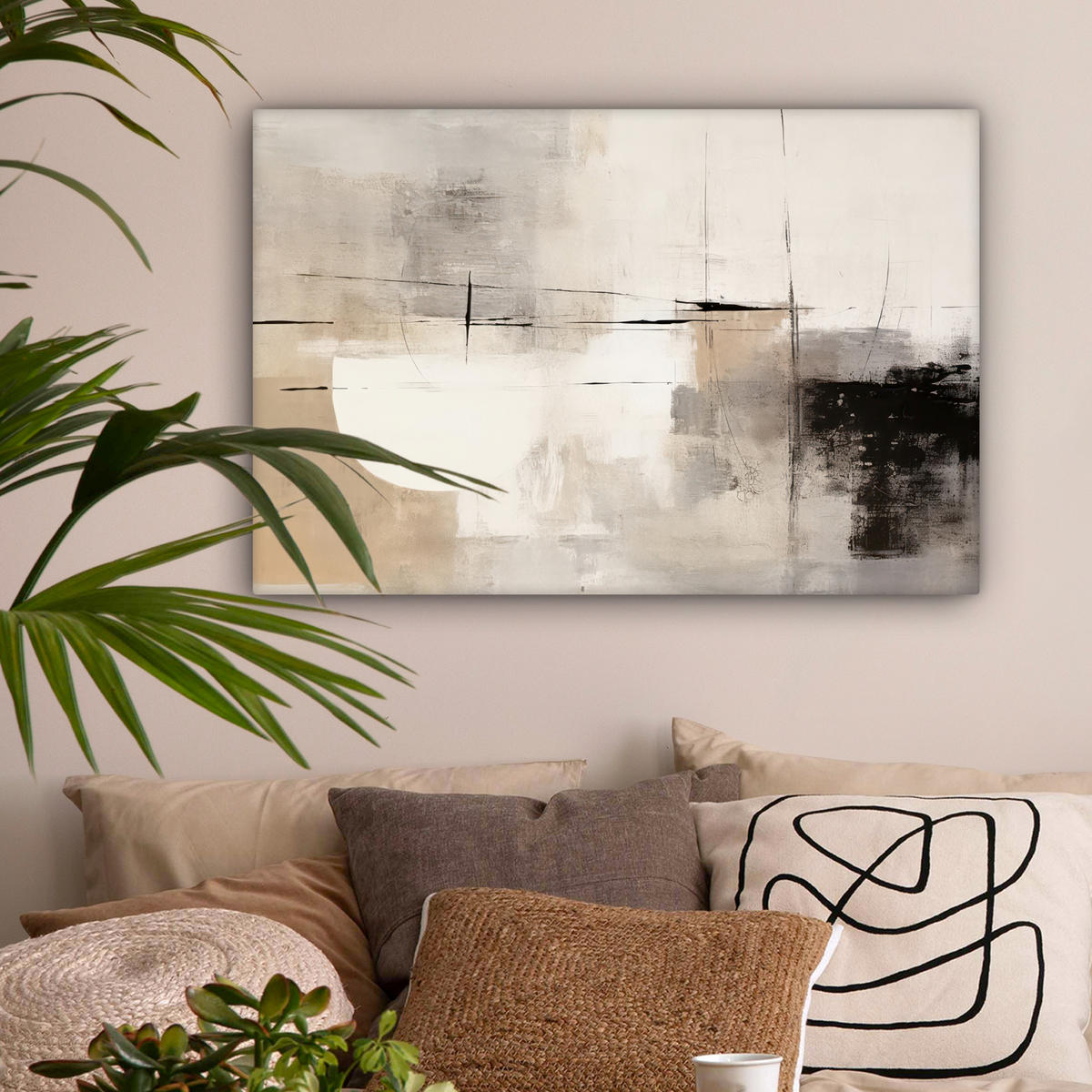 LEINWANDBILD Abstrakt - Kunst - Grau Wanddeko 90x60 cm - Hellgrau, Textil (90/60cm) - MuchoWow