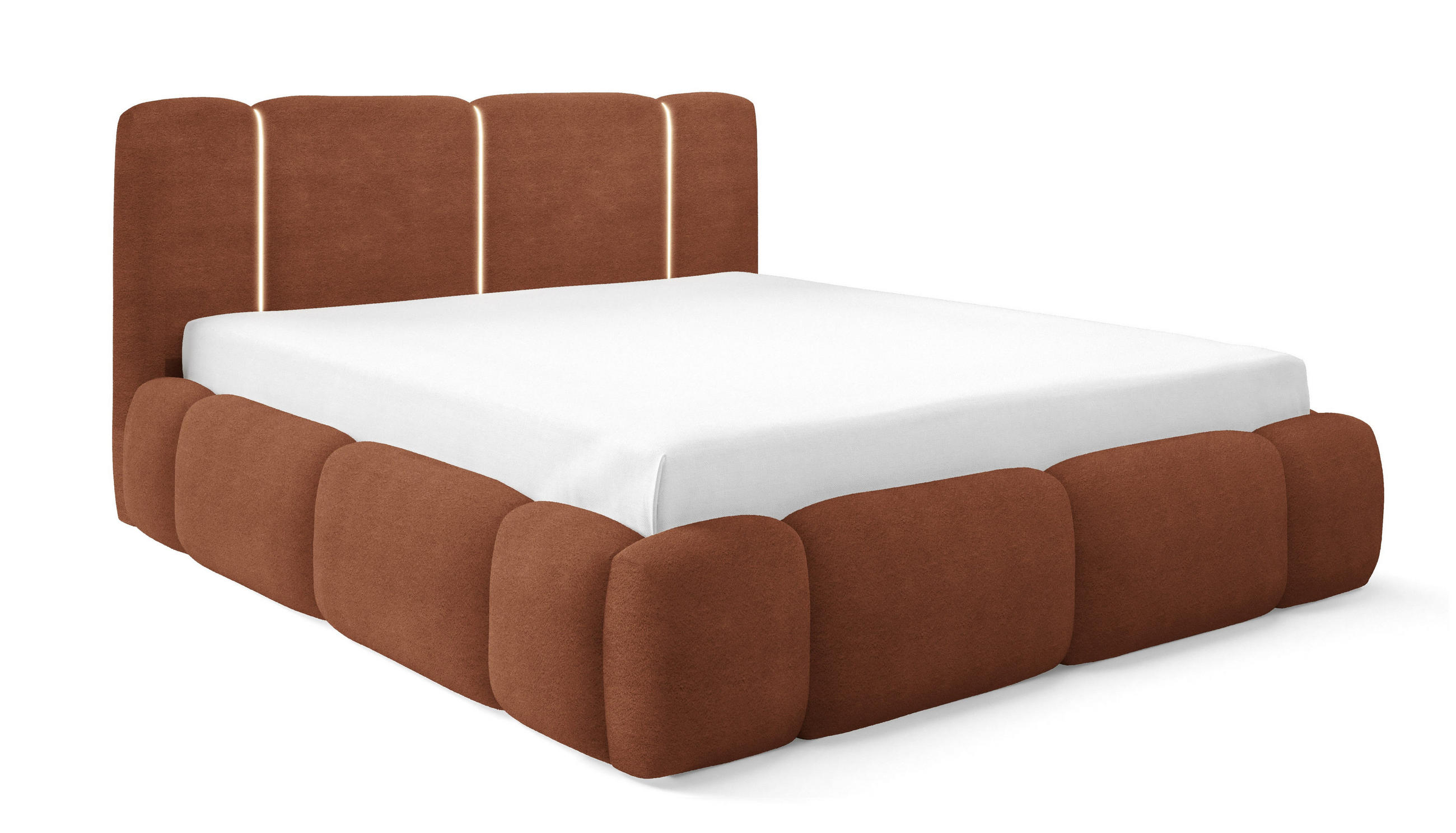DOPPELBETT 160x200 Avelin mit Bettkasten, LED, Bouclé, Orange - Orange, Holz/Metall (160/200cm) - Emporius