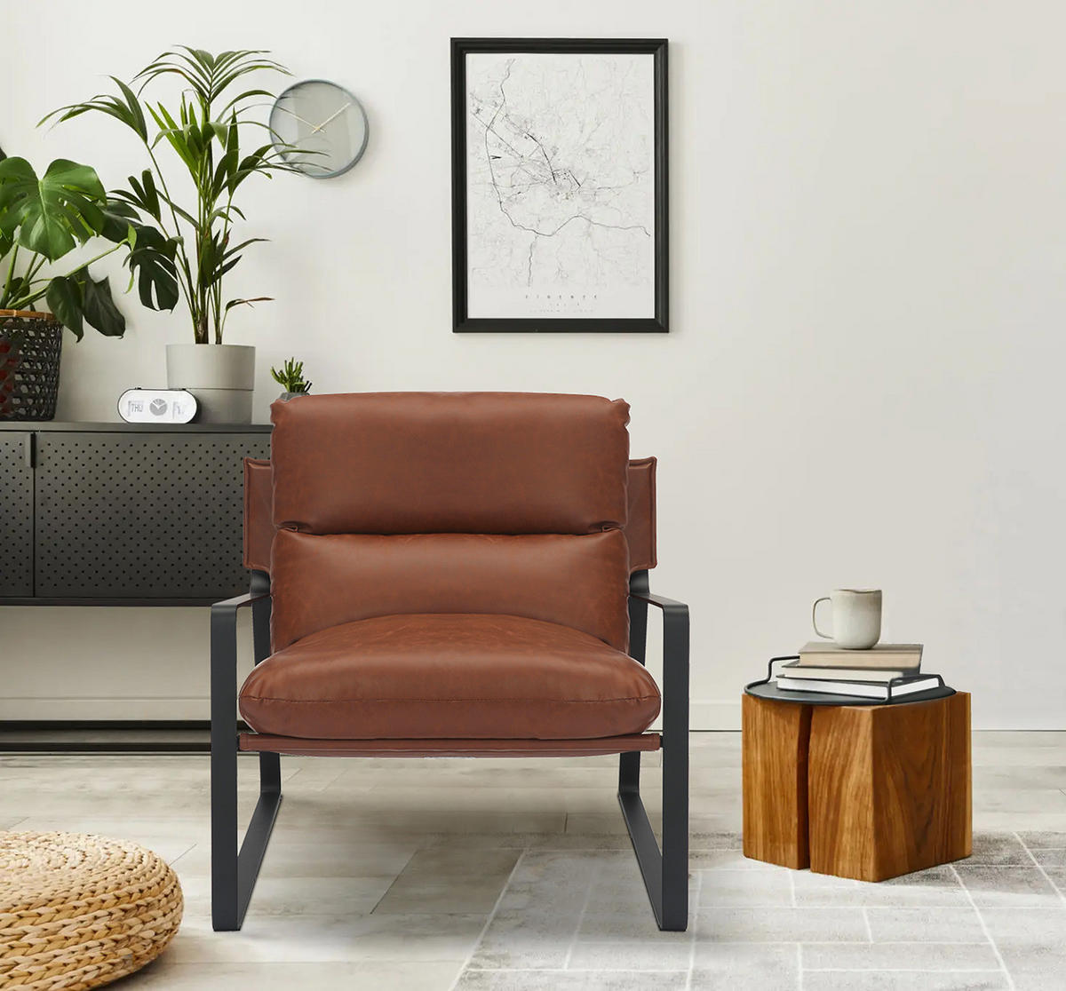 LOUNGESESSEL - Schwarz/Braun, Leder/Kunststoff (76/76/81cm) - home24