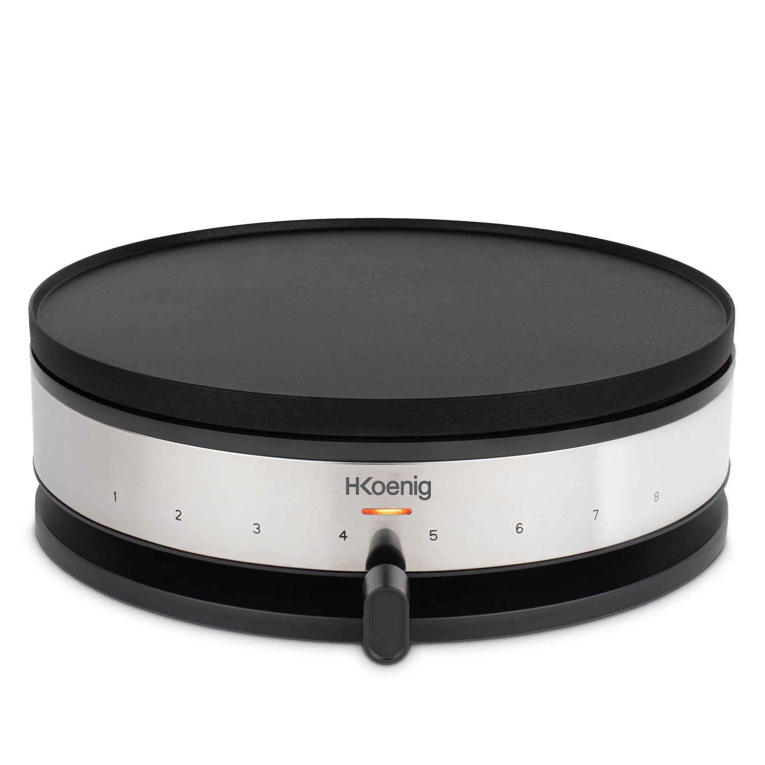 PFANNKUCHENMASCHINE KREP56 Schwarz und Silber, 2 in 1 Wendeplatten, Regelbarer Thermostat 230°, Antihaftbeschichtete Kochplatten 33 cm und 10cm - Schwarz, Metall (33/11/33cm) - HKoenig