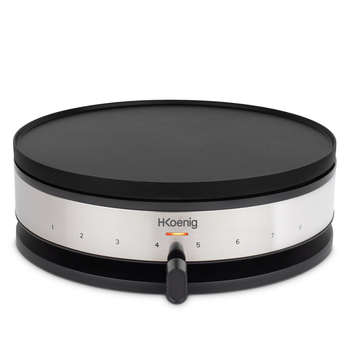 PFANNKUCHENMASCHINE KREP56 Schwarz und Silber, 2 in 1 Wendeplatten, Regelbarer Thermostat 230°, Antihaftbeschichtete Kochplatten 33 cm und 10cm - Schwarz, Metall (33/11/33cm) - HKoenig