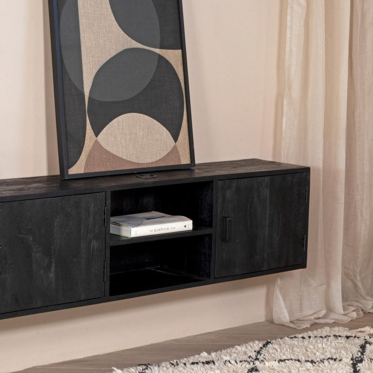 TV-MÖBEL Schwebend aus Mangoholz 200cm, schwarz - Schwarz, Holz (200/40/30cm) - Giga Meubel