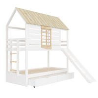 ETAGENBETT 90/200 cm Weiß+Natur mit 2 Schubladen und Rutsche - Naturfarben, Holz (90/200cm) - Oxeza
