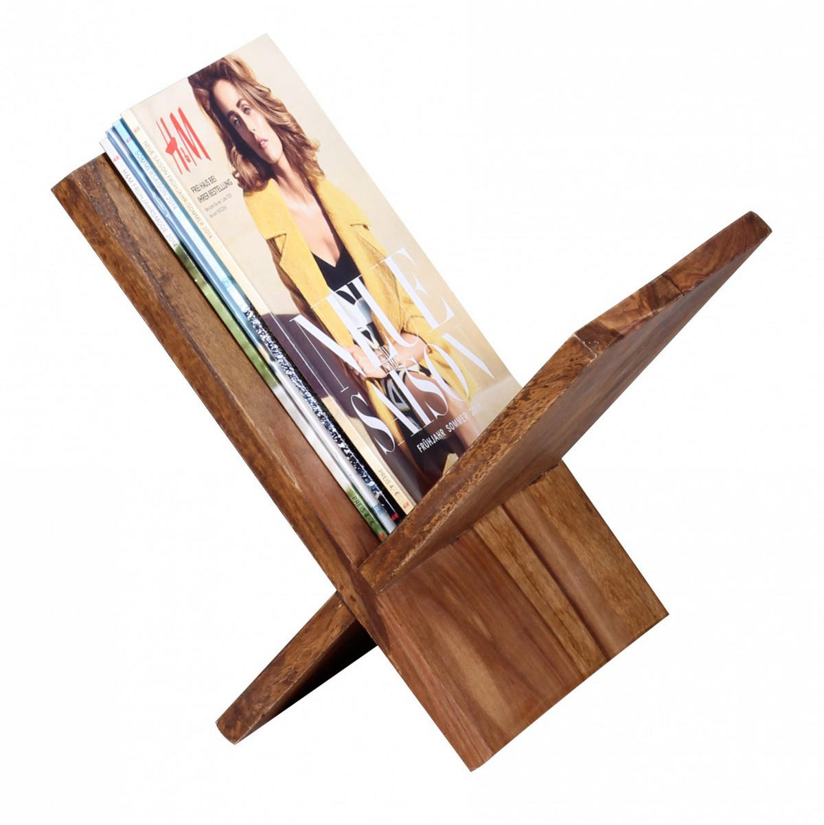 ZEITUNGSSTÄNDER Massivholz Handgefertigt X-Form, Braun 29x28x31 cm - Braun, Holz (29/31/28cm) - KADIMA DESIGN