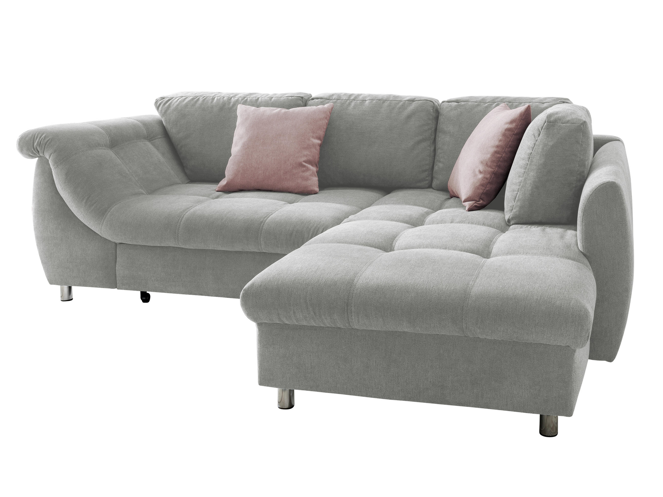 ECKSOFA mit Schlaffunktion, Bettkasten, Wellenunterfederung, Ottomane rechts B250/T190/H84 cm, Liegefl. 179x190 cm, Mikrofaser Grau / 17001 - Chromfarben/Grau, Textil/Metall (250/190cm) - luma-home