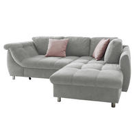 ECKSOFA mit Schlaffunktion, Bettkasten, Wellenunterfederung, Ottomane rechts B250/T190/H84 cm, Liegefl. 179x190 cm, Mikrofaser Grau / 17001 - Chromfarben/Grau, Textil/Metall (250/190cm) - luma-home