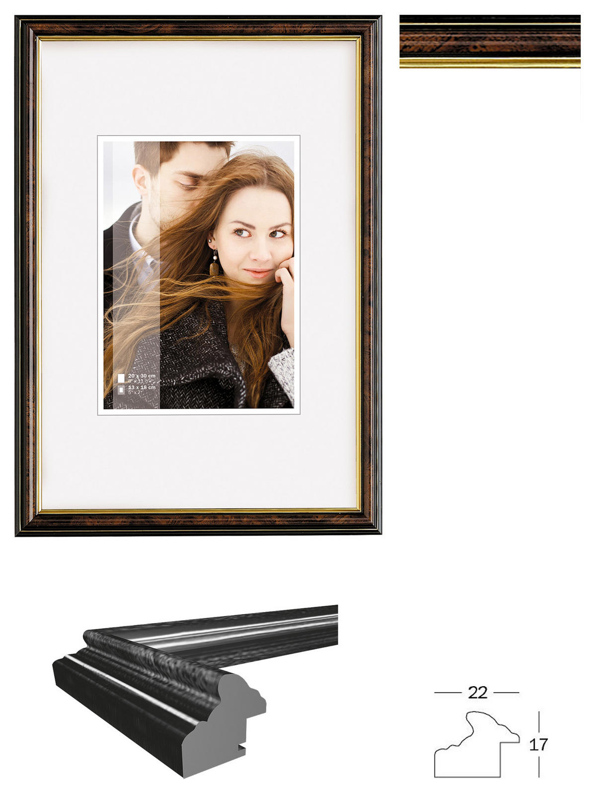 BILDERRAHMEN Smell Designrahmen 13x18 cm NUSSBAUM - Nussbaumfarben, Kunststoff (16.5/21.5/1.7cm) - walther design