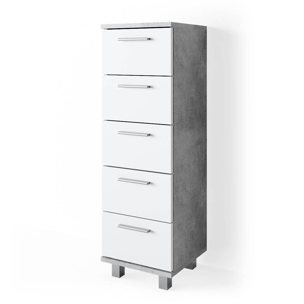 BADSCHRANK Ilias Beton 30 x 95 cm - Weiß/Grau, Holzwerkstoff (30/95/30cm) - Vicco