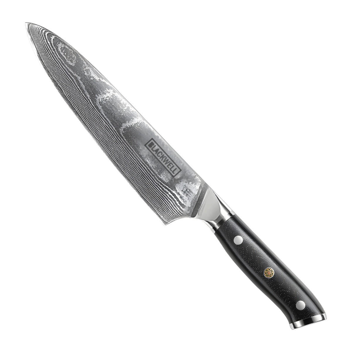 KOCHMESSER im japanischen Stil - 67-lagiger Damaststahl - VG10 - 20 cm - Silberfarben/Schwarz, Metall (1cm) - Blackwell
