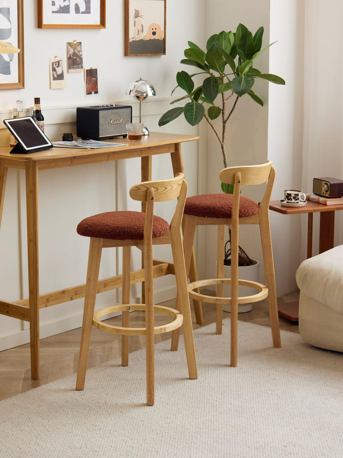 BARHOCKER 2er-Set Stoff Terrakotta - Rot, Textil (38/92/42cm) - Nordlys