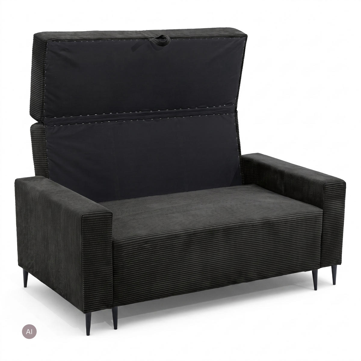 3-SITZER-SOFA EDEL mit Schlaffunktion und Bettkasten, Cordstoff Schwarz - Schwarz, Holz/Textil (165/94/100cm) - NACANAPA