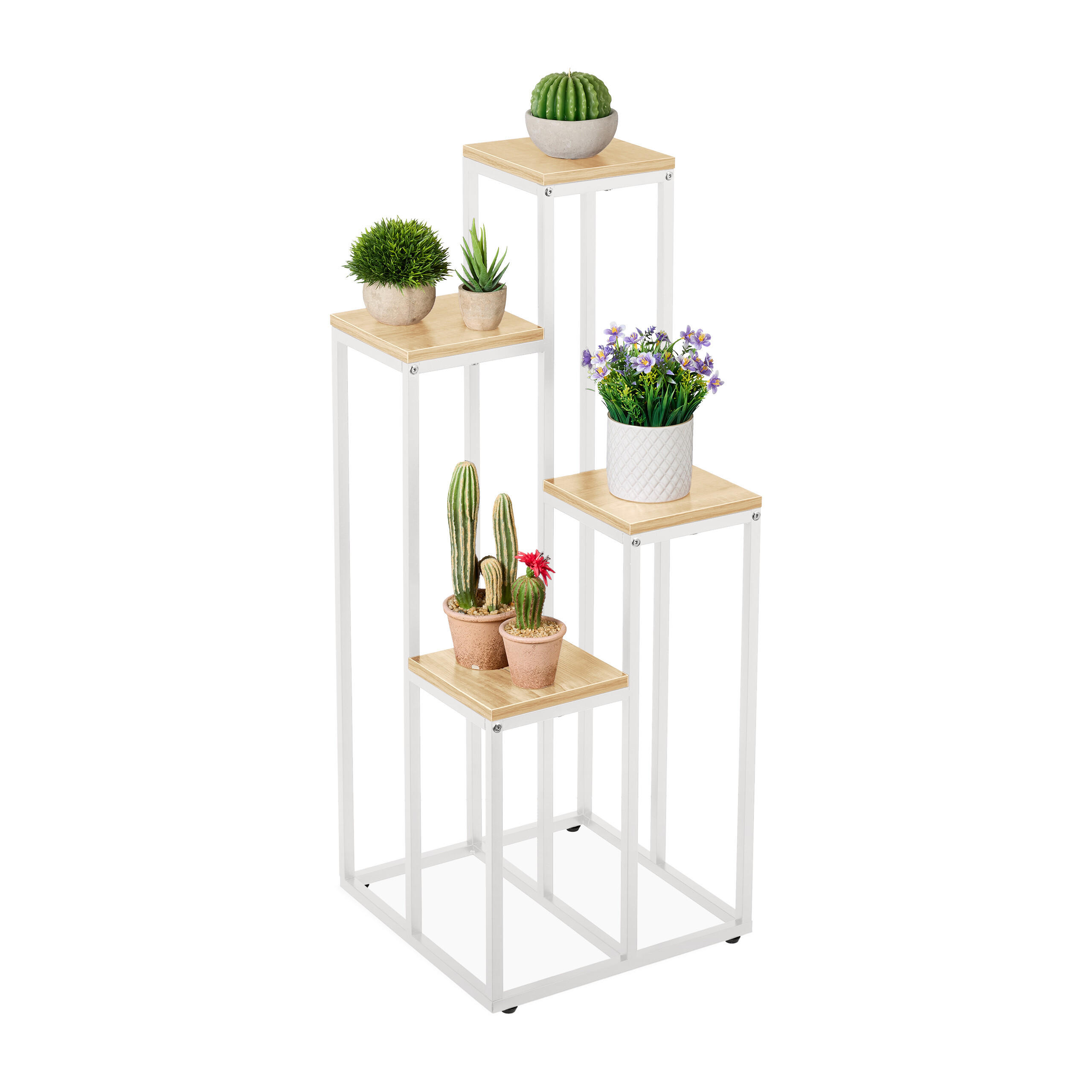 BLUMENTREPPE - Beige/Weiß, Holzwerkstoff/Metall (40/40/100cm) - Relaxdays