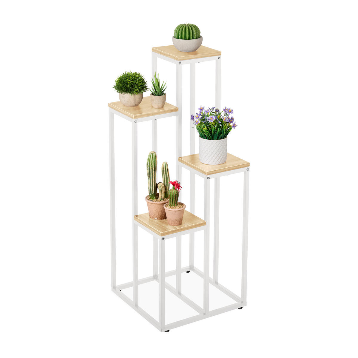 BLUMENTREPPE - Beige/Weiß, Holzwerkstoff/Metall (40/40/100cm) - Relaxdays