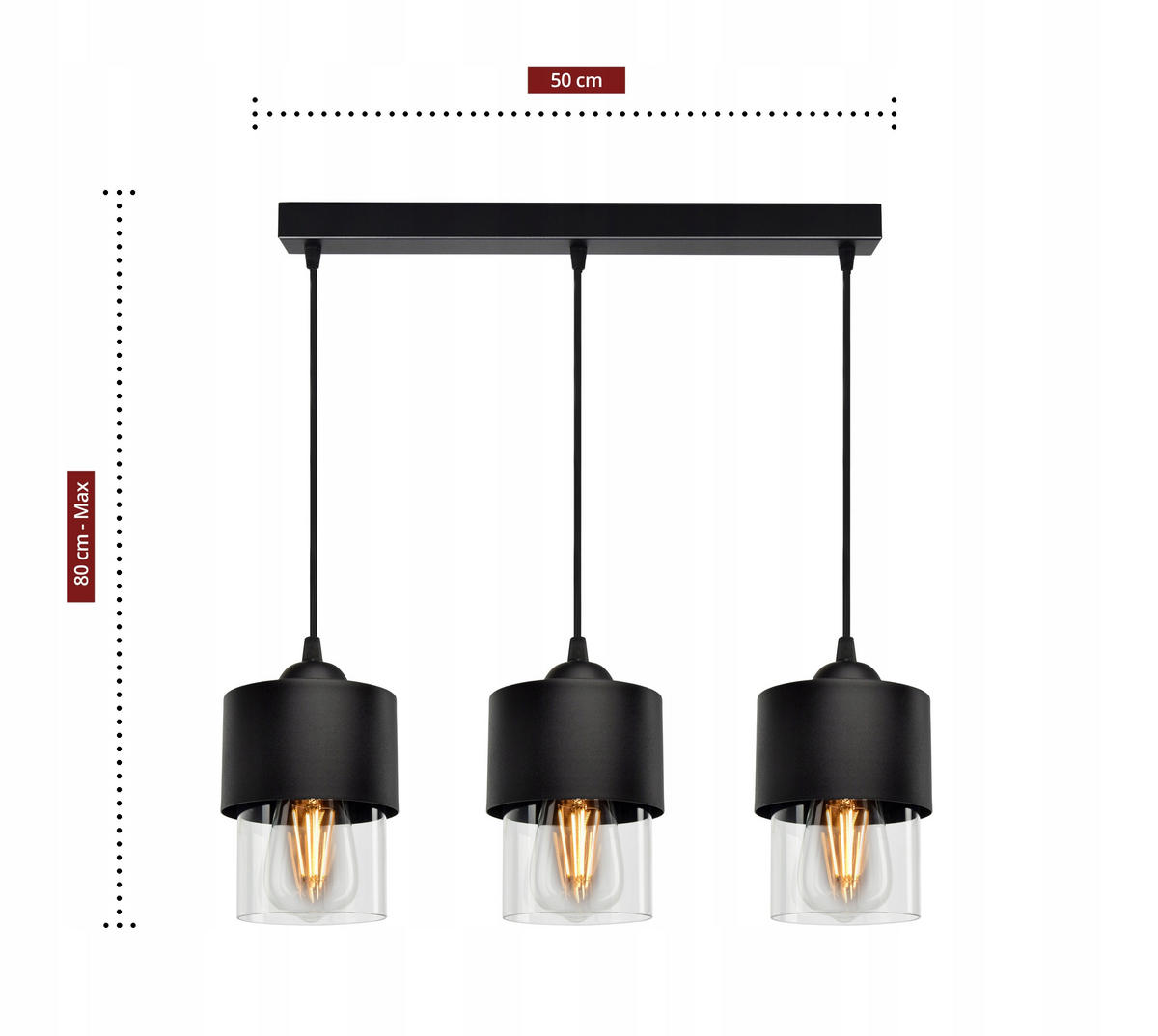 PENDELLEUCHTE Hege - Transparent/Schwarz, Glas/Metall (12/55/80cm) - kiki design