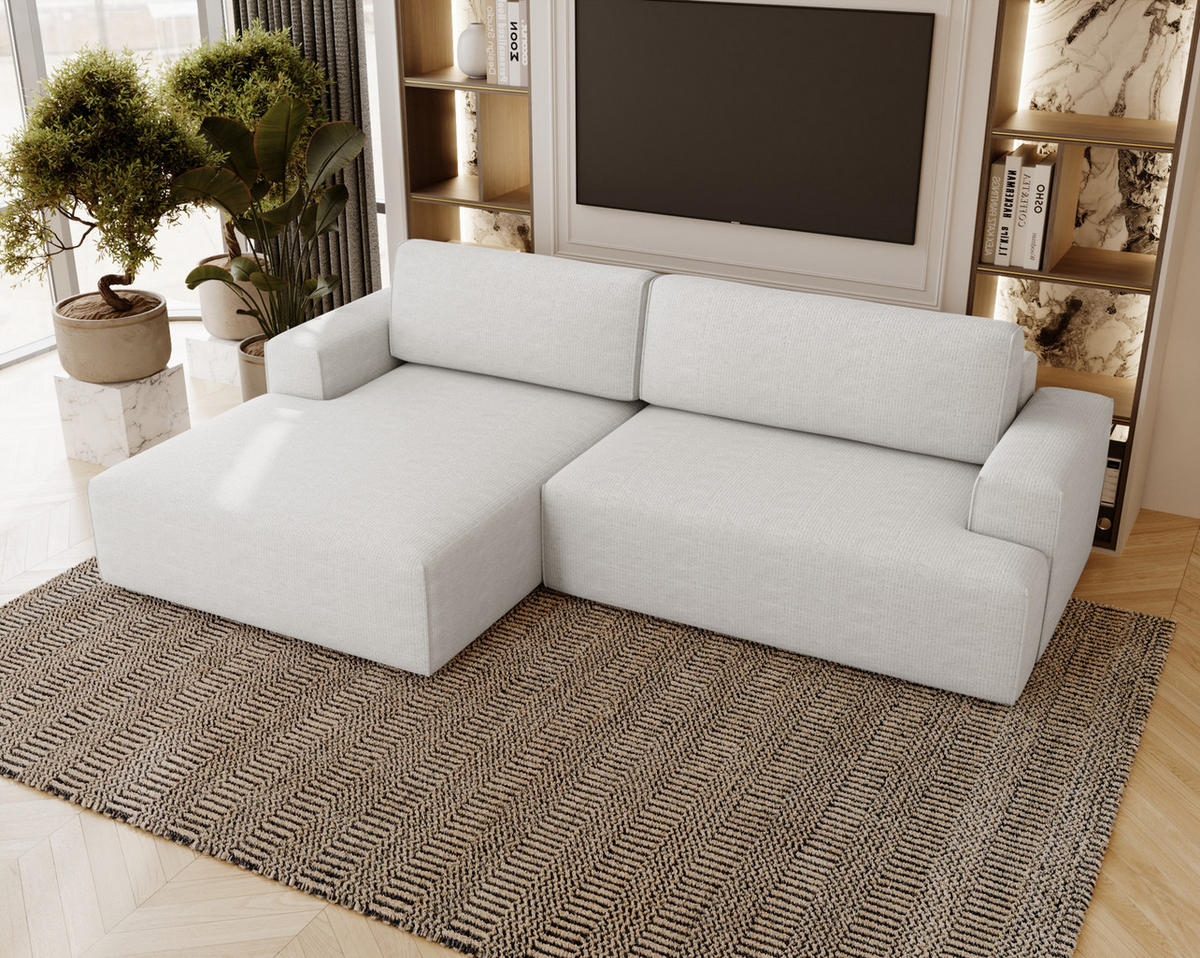 ECKSOFA L-Form 270 cm Boston mit Bettkasten, Schlaffunktion, Links, Creme - Creme, Holz (165/270cm) - Emporius