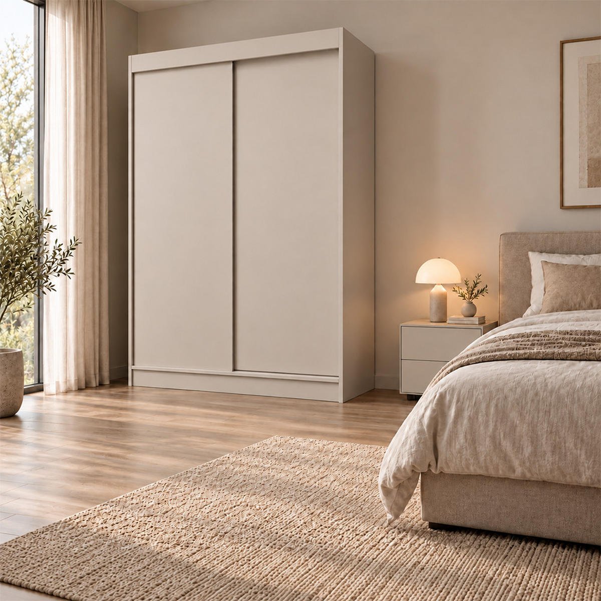 KLEIDERSCHRANK Steria 120 cm Kaschmir Griffe silber - Kaschmir, Holzwerkstoff (120/216/61cm) - KS Home Concept